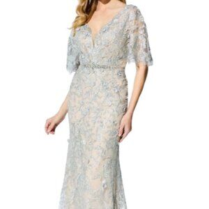 NWT Ivonne D ID905 Lace Mother of the Bride Dress Silver Nude Size 16